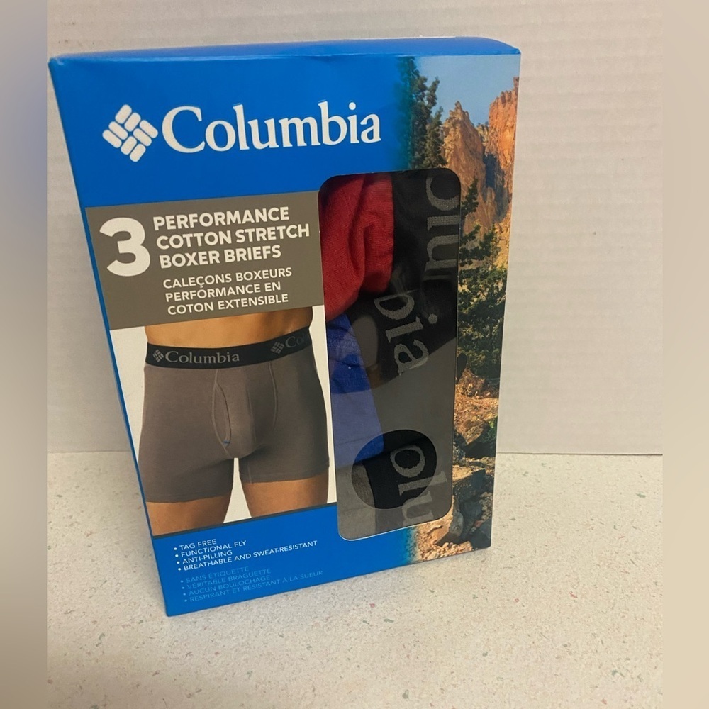 Columbia Performance Cotton Stretch Boxer Briefs - Gray, Red, Blue